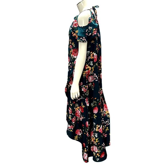 CCC Sexy Sheer Floral Hi Low Cold Shoulder Maxi Sun Dress Size Medium - Picture 2 of 9